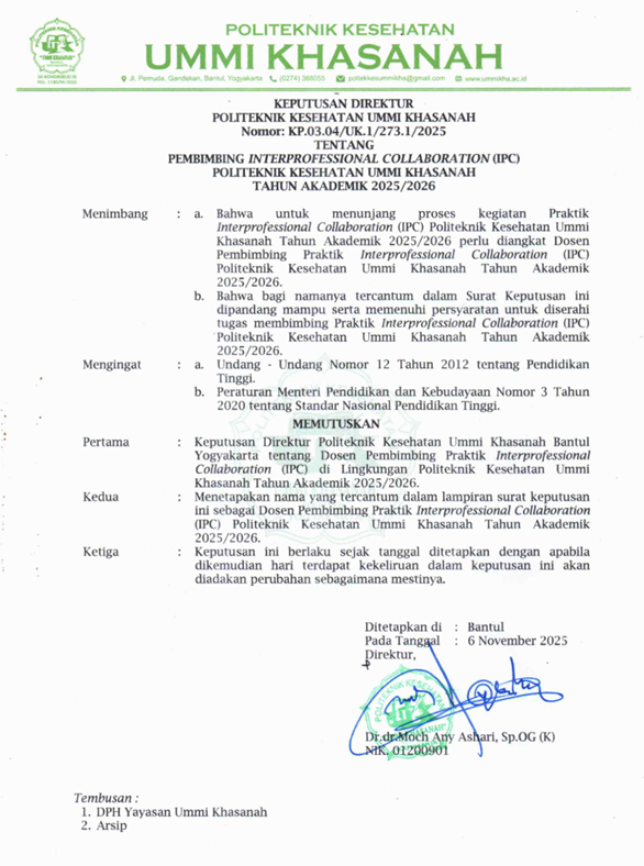 Surat Keputusan dan Bukti Bimbingan Interprofessional Collaboration (IPC) 2025/2026 -