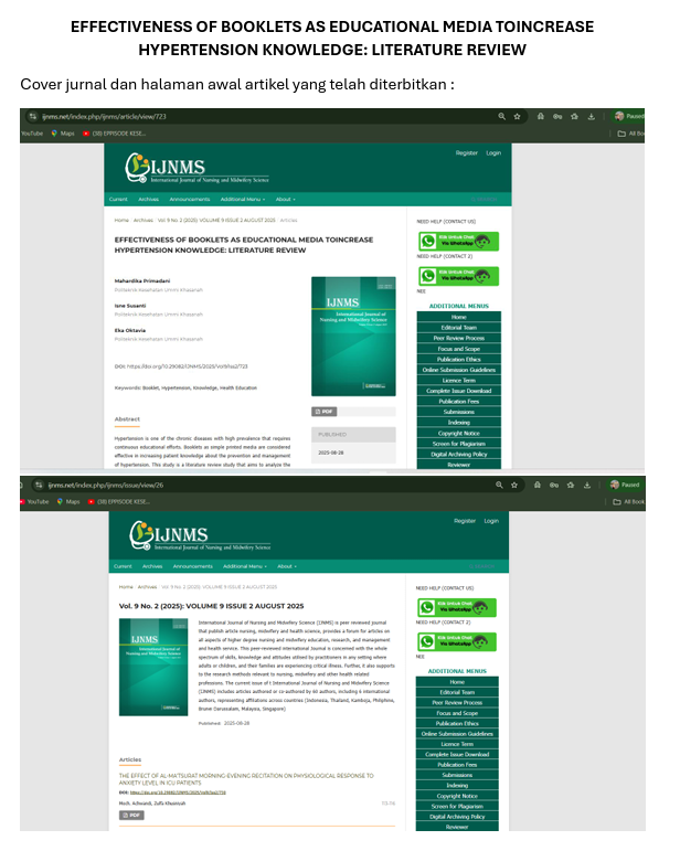 Jurnal Effectiveness of Booklets as Educational Media to Increase Hypertension Knowledge: Literature Review + Cover