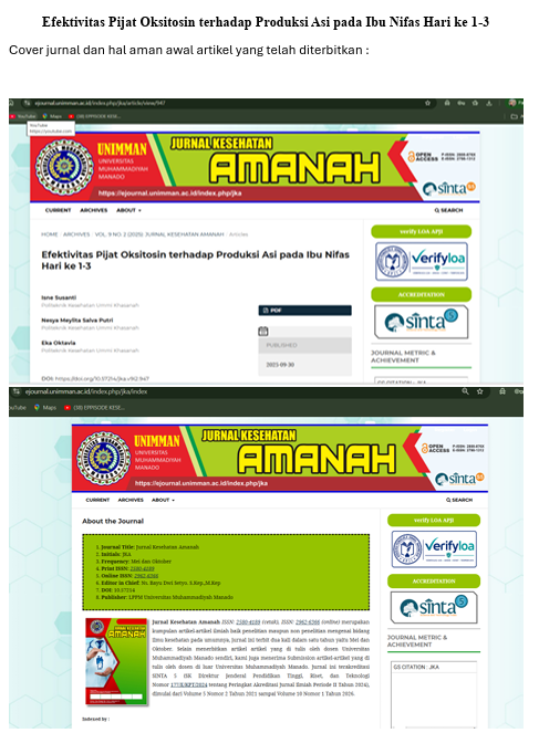 Jurnal Efektivitas Pijat Oksitosin terhadap Produksi Asi pada Ibu Nifas Hari ke 1-3 + Cover
