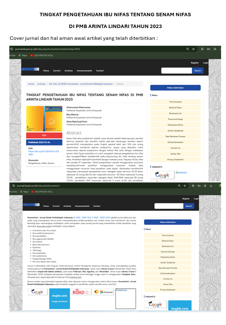 Jurnal Tingkat Pengetahuan Ibu Nifas tentang Senam Nifas di PMB Arinta Lindari Tahun 2023 + Cover