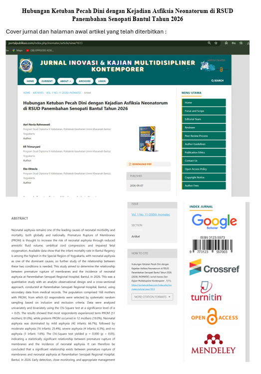 Jurnal Hubungan Ketuban Pecah Dini dengan Kejadian Asfiksia Neonatorum di RSUD Panembahan Senopati Bantul Tahun 2026 + Cover