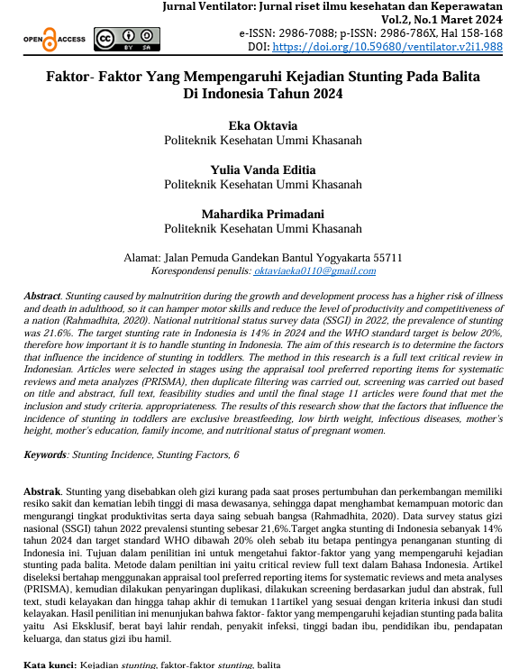 Jurnal Faktor- Faktor Yang Mempengaruhi Kejadian Stunting Pada Balita Di Indonesia Tahun 2024